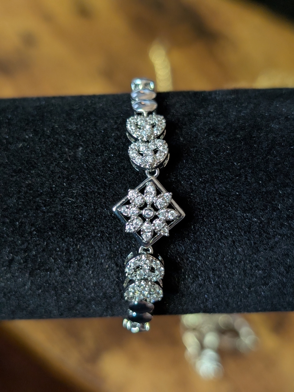 White Crystal Floral Link Bracelet - Women's Jewelry
